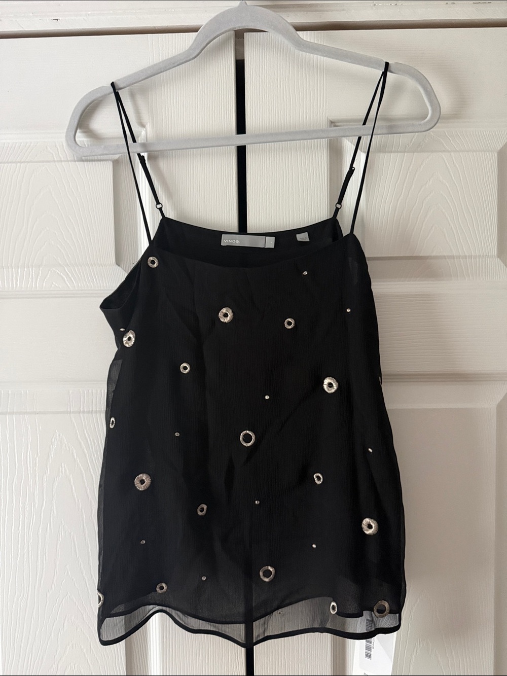 Vince Silk Black Embellished Spaghetti Strap Cami